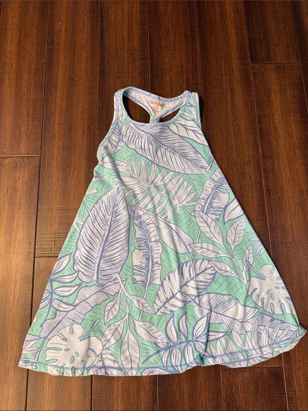 Cat & Jack Mint Green and White Tropical Leaf Racerback Dress